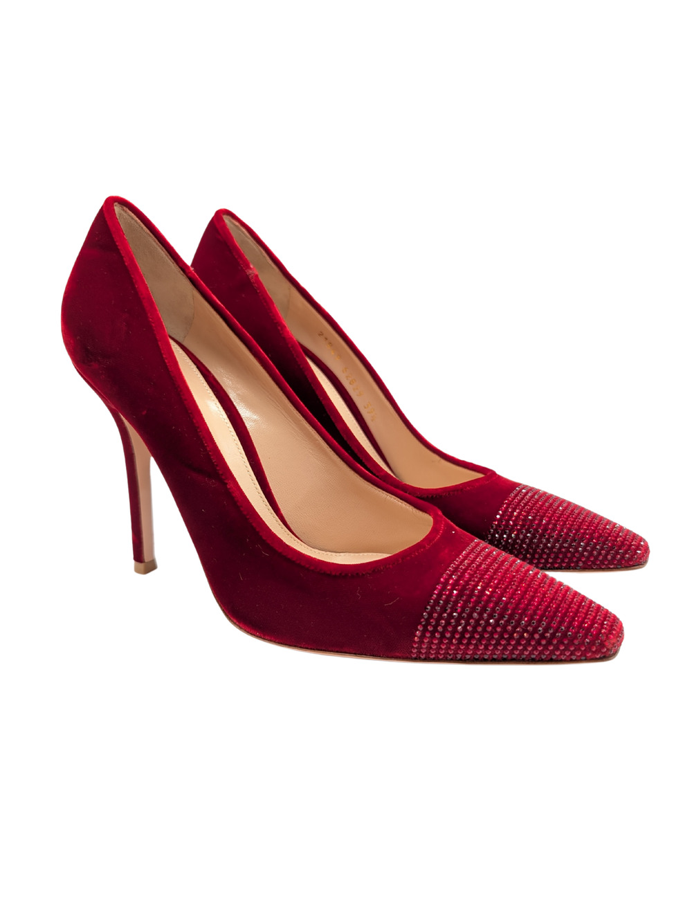 Gianvito Rossi Red Crushed Velvet Crystal Pumps Size 39.5